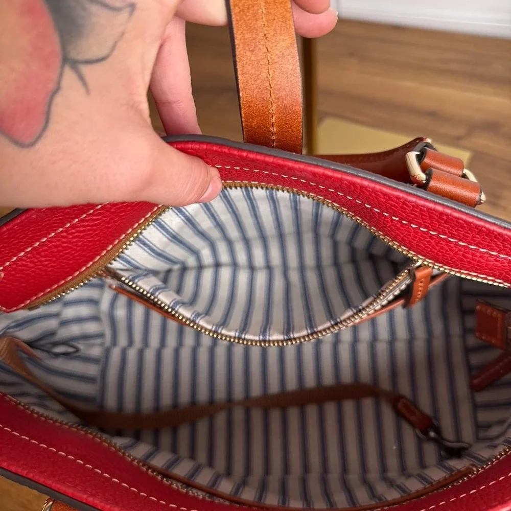 Dooney & Bourke Pebbled Leather Satchel Red Crossbody Bag Gold Hardware